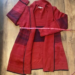 CABI Red and Navy Blue Open Cardigan